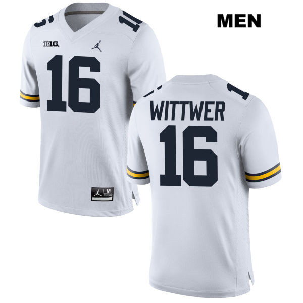 Men's NCAA Michigan Wolverines Max Wittwer #16 White Jordan Brand Authentic Stitched Football College Jersey QY25V63HL